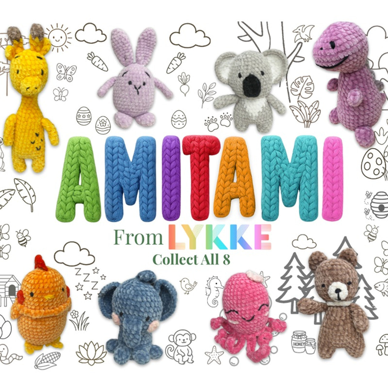 LYKKE AMITAMI Häkel-Set - Komplettset für Amigurumi mit Garn, Häkelnadel, Füllung und Anleitung