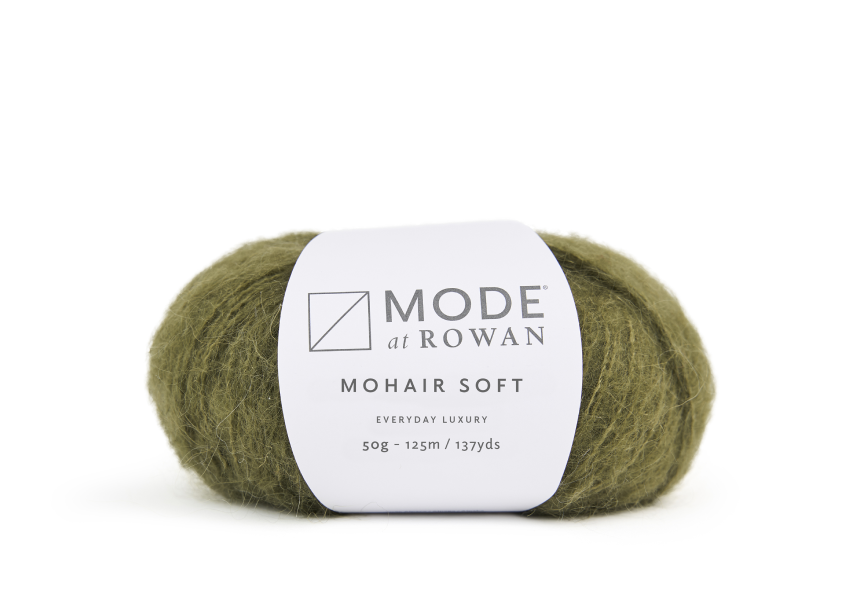 MODE at ROWAN Mohair Soft Premium-Wintergarn aus 60% Mohair und 40% Wolle, hochwertiges italienisches Strickgarn mit edlem Glanz und Halo-Effekt für Pullover, Cardigans, Schals und exklusive Wintermode. FARBE: Moss 10206