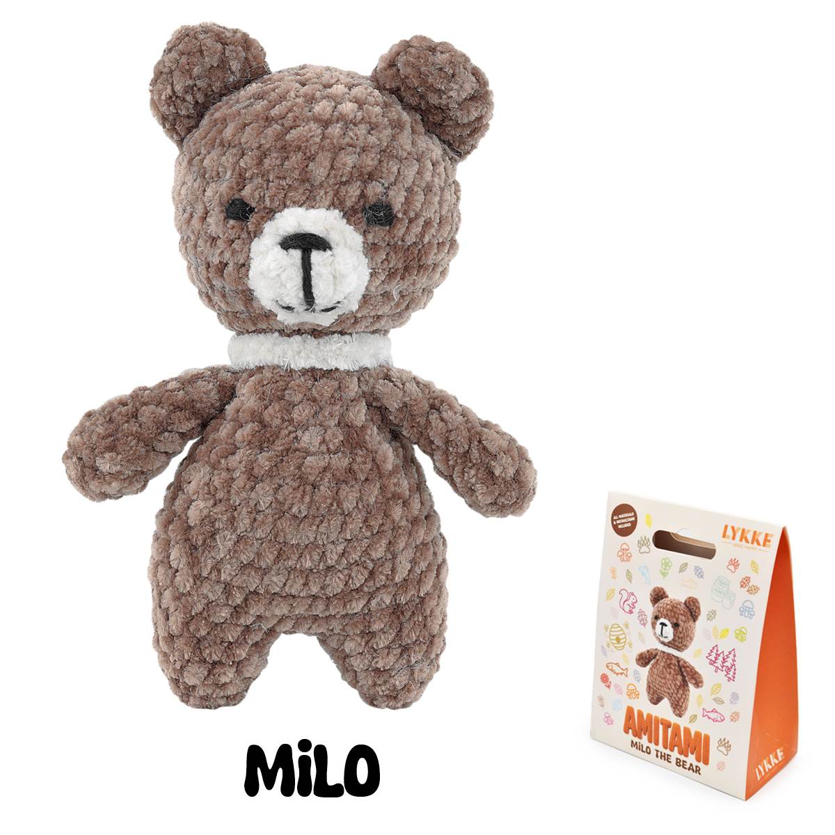 LYKKE AMITAMI Häkel-Set MILO der Bär  - Komplettset für Amigurumi mit Garn, Häkelnadel, Füllung und Anleitung