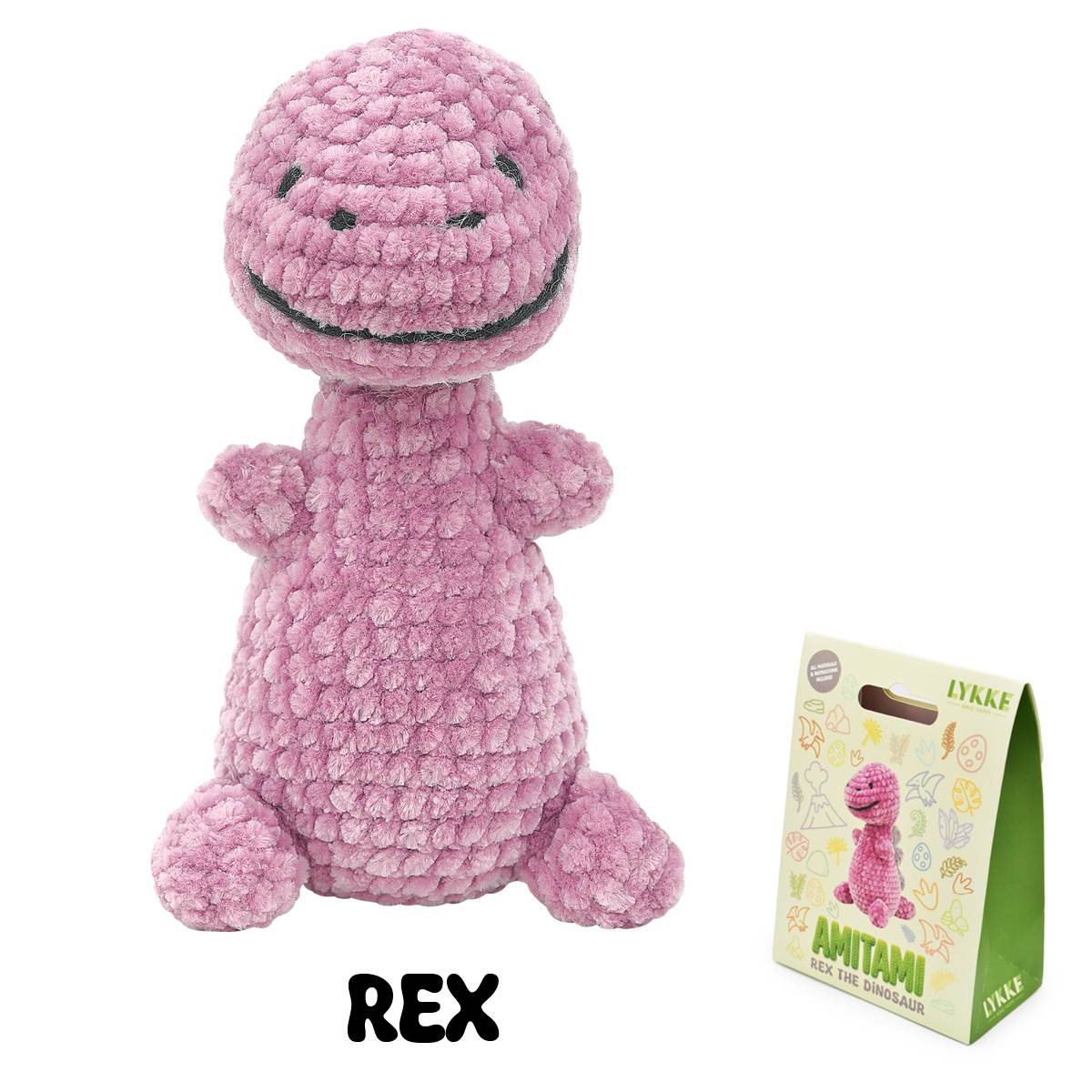 LYKKE AMITAMI Häkel-Set REX der Dinosaurier - Komplettset für Amigurumi mit Garn, Häkelnadel, Füllung und Anleitung