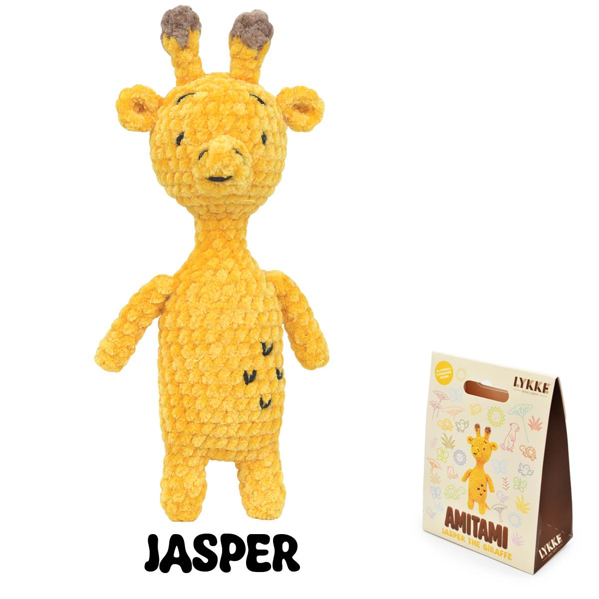 LYKKE AMITAMI Häkel-Set JASPER die Giraffe - Komplettset für Amigurumi mit Garn, Häkelnadel, Füllung und Anleitung