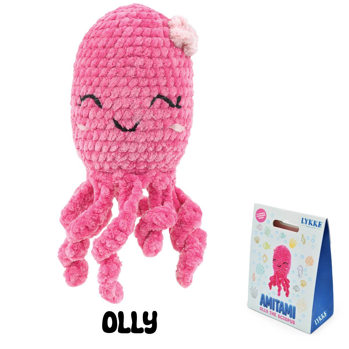 LYKKE AMITAMI Häkel-Set OLLY der Oktopus - Komplettset für Amigurumi mit Garn, Häkelnadel, Füllung und Anleitung
