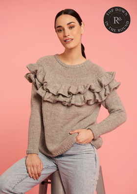 Damenpullover mit Rüschen aus ROWAN ALPACA SOFT DK, weichem Strickgarn aus 70 % extrafeiner Merinowolle und 30 % Baby Alpaka