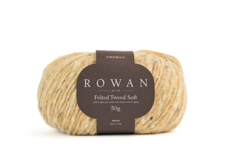 Hochwertige ROWAN FELTED TWEED SOFT Wolle aus 64 % Merinowolle, 20 % Nylon, 8 % Alpaka und 8 % Viskose für langlebige Strickmode mit klassischem Tweed-Look