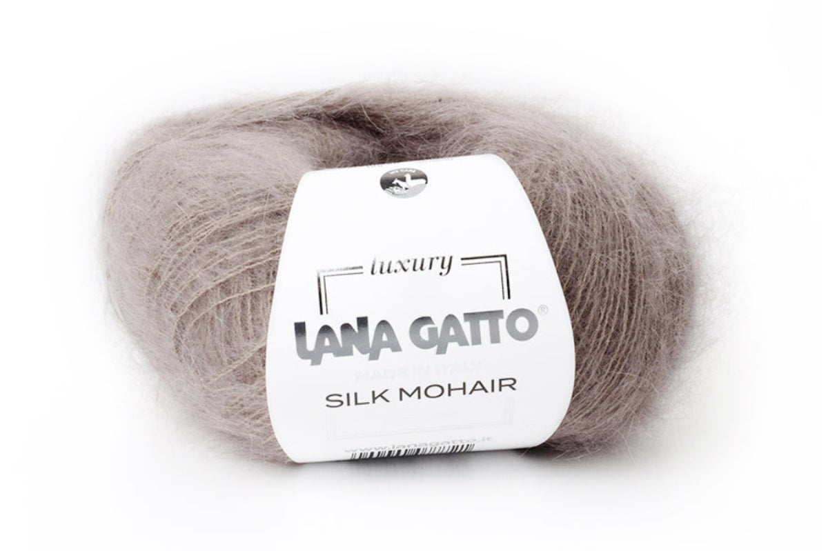 Luxuriöses Seide-Mohair-Garn Lana Gatto Silk Mohair für Cardigans, Pullover und hochwertige Handarbeitsprojekte, FARBE: Noce Medio 014044