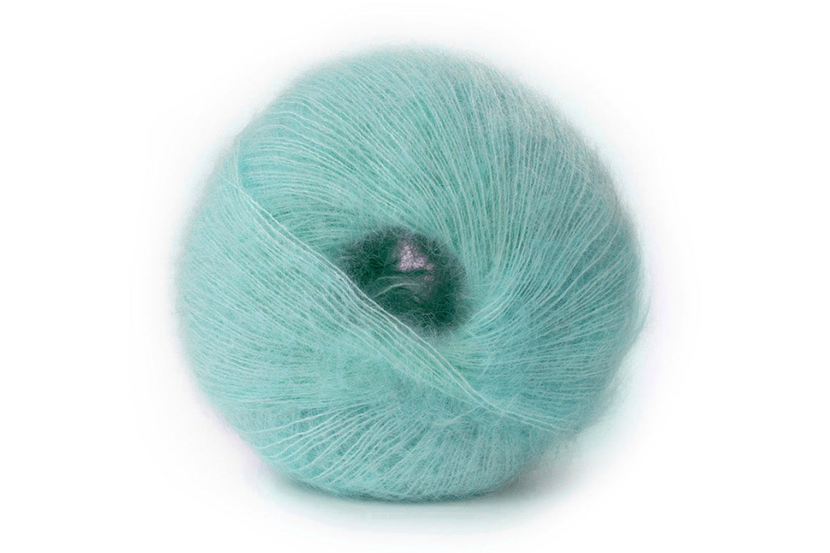 Lana Gatto Silk Mohair Garn kaufen – exklusives Mohair-Seide-Garn für Strickmode, Wintermode und luxuriöse Handarbeit. FARBE: Tiffany 030793