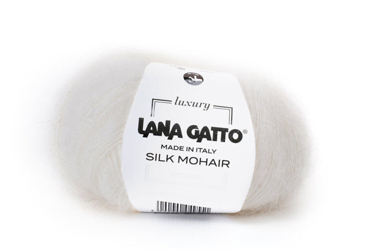Lana Gatto Silk Mohair exklusives Premium-Strickgarn aus Super Kid Mohair und Seide, leichtes und warmes Naturgarn für Pullover, Cardigans, Winteraccessoires und luxuriöse Strickprojekte. LAUFLÄNGE 25 g | 212 m