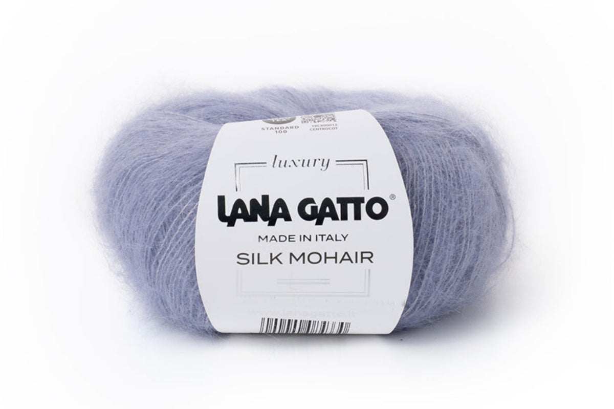 Premium Mohairwolle Lana Gatto Silk Mohair für Schals, Tücher, Mützen und luxuriöse Handarbeit, FARBE: Piombo 9380