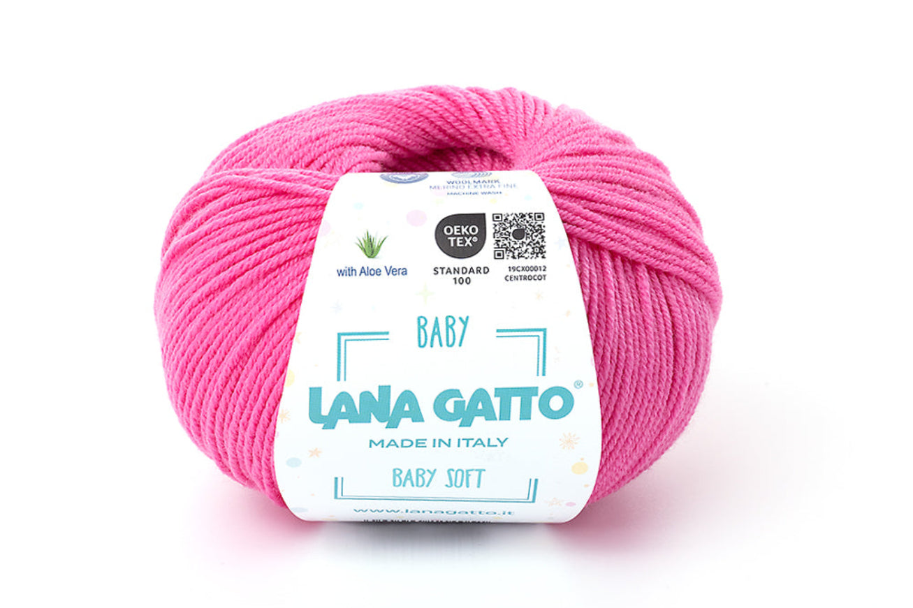 Hochwertiges Lana Gatto Baby Soft Strickgarn mit LAUFLÄNGE 50 g | 170 m / 186 yds für Babydecken, Kinderpullover, Babysocken und exklusive Handmade Fashion. FARBE: Fuxia Fiesso 14735