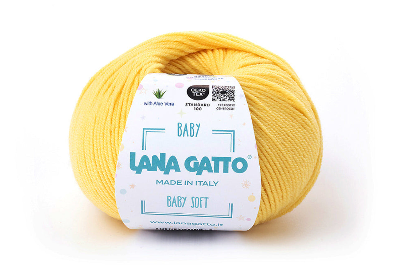 Lana Gatto Baby Soft hochwertiges Naturgarn für Babysachen, Babydecken, Kinderpullover, Mützen und exklusive Designer-Strickprojekte, Made in Italy. FARBE: Limone 8437