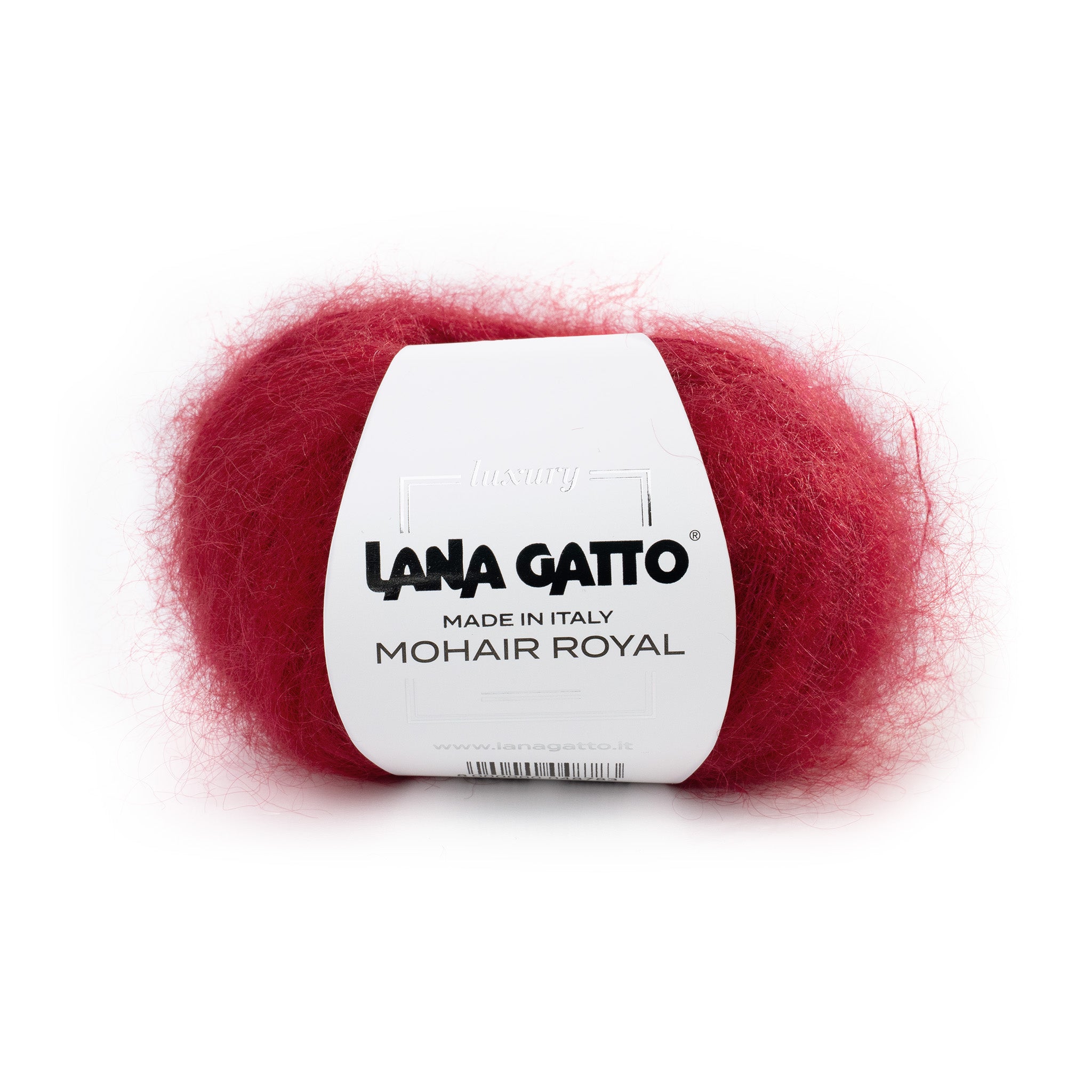 Lana Gatto Mohair Royal in Rot. Elegantes Garn für zeitlose Stolas und Tücher. 80% Kid Mohair 20% Nylon. Hergestellt in Italien. Pflegeleicht