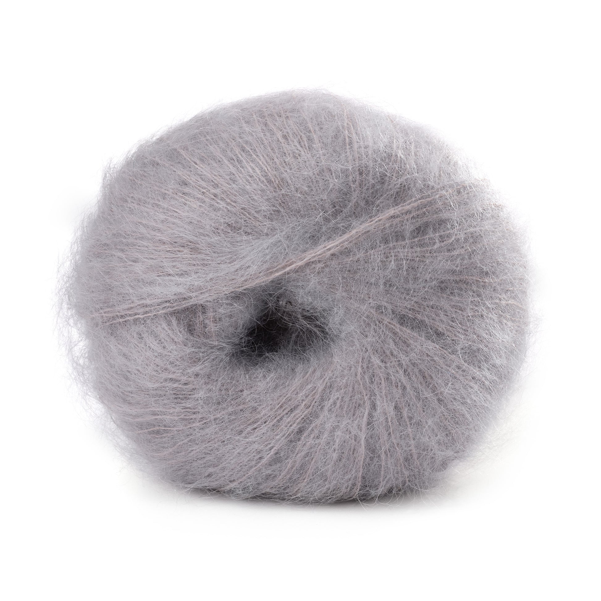 Lana Gatto Mohair Royal in zartem Grau 2103. 80% Kid Mohair 20% Nylon. Weiches Mohairgarn für Schals und Tücher. Flauschige Textur für elegante Loop-Schals