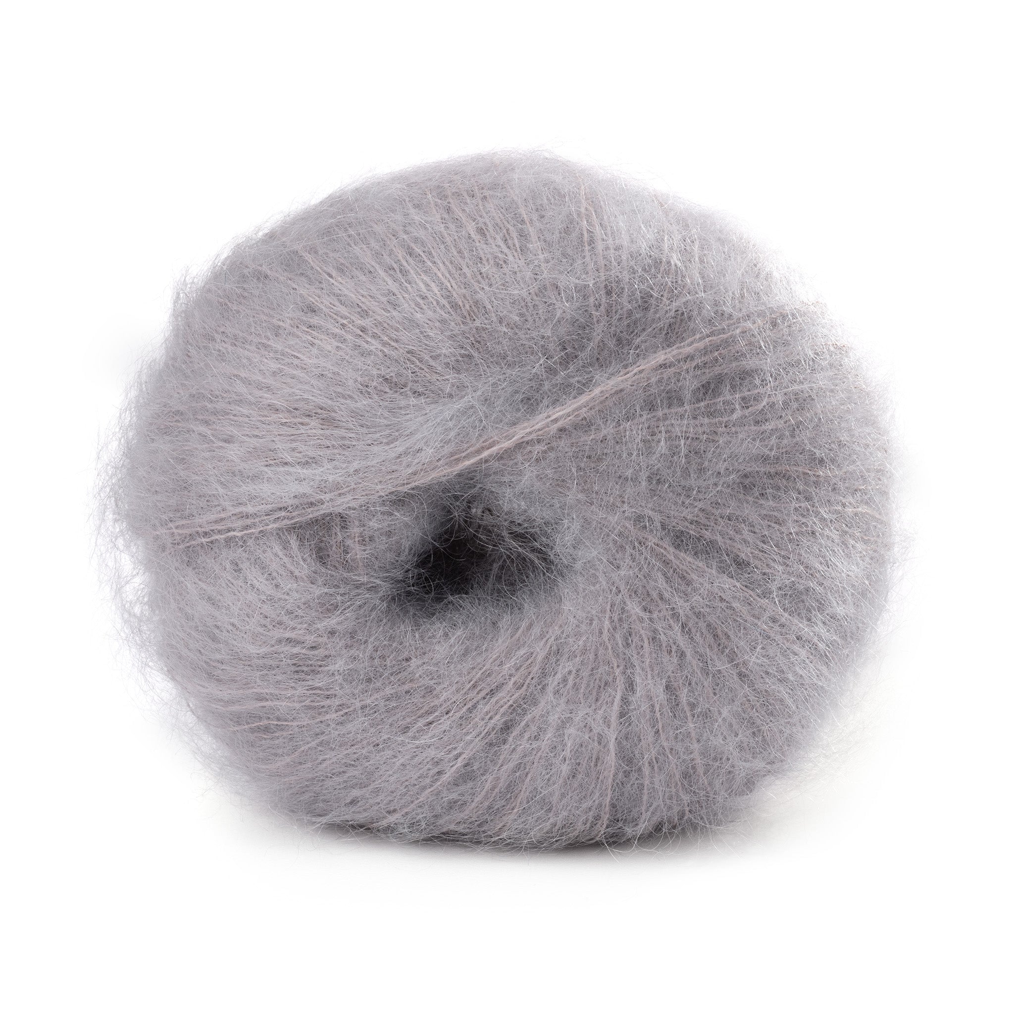 Lana Gatto Mohair Royal in zartem Grau 2103. 80% Kid Mohair 20% Nylon. Weiches Mohairgarn für Schals und Tücher. Flauschige Textur für elegante Loop-Schals