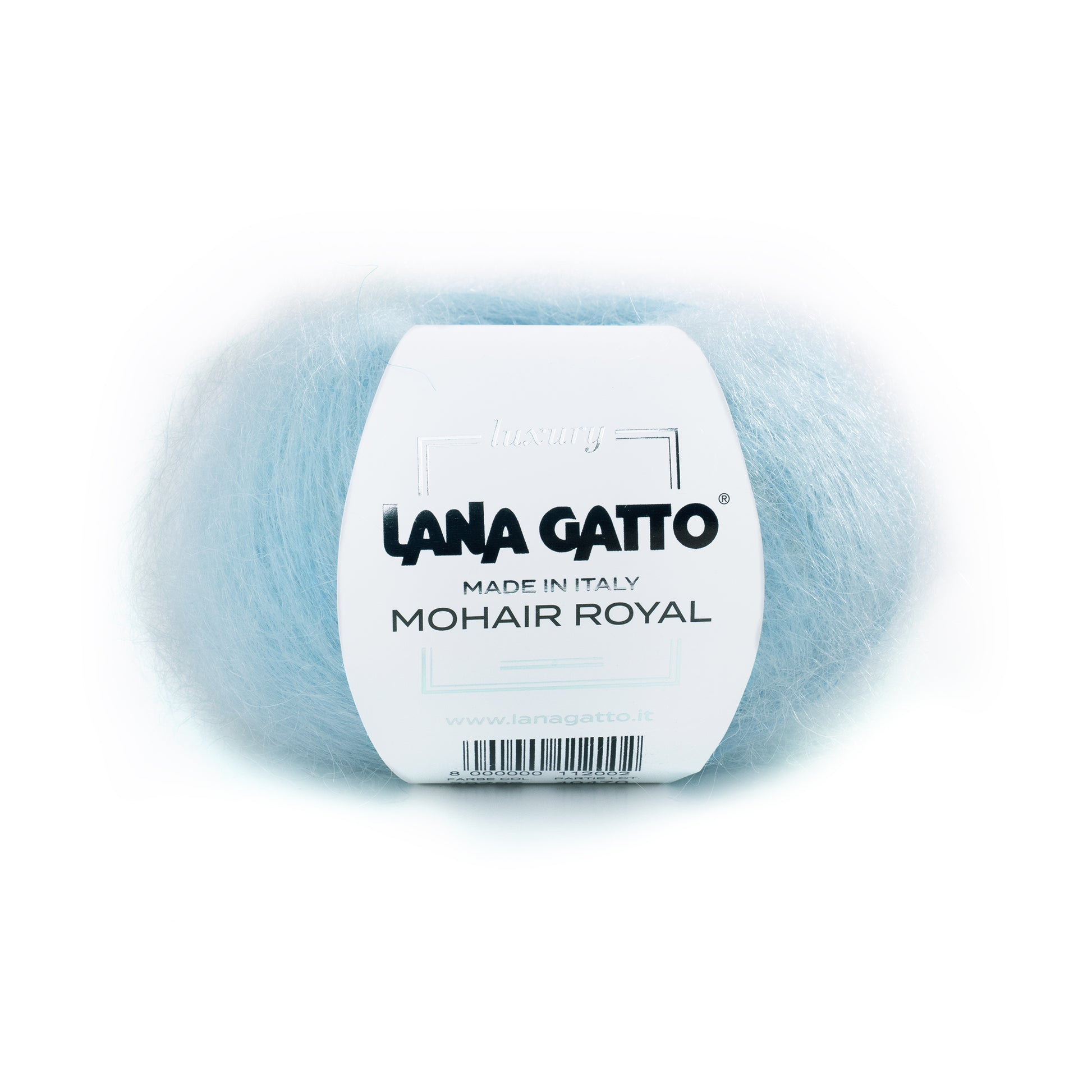 Lana Gatto Mohair Royal in Himmel Blau. 80% Kid Mohair 20% Nylon. Strapazierfähiges und elegantes Garn. Ideal für Pullover und Accessoires. Handstrickgarn