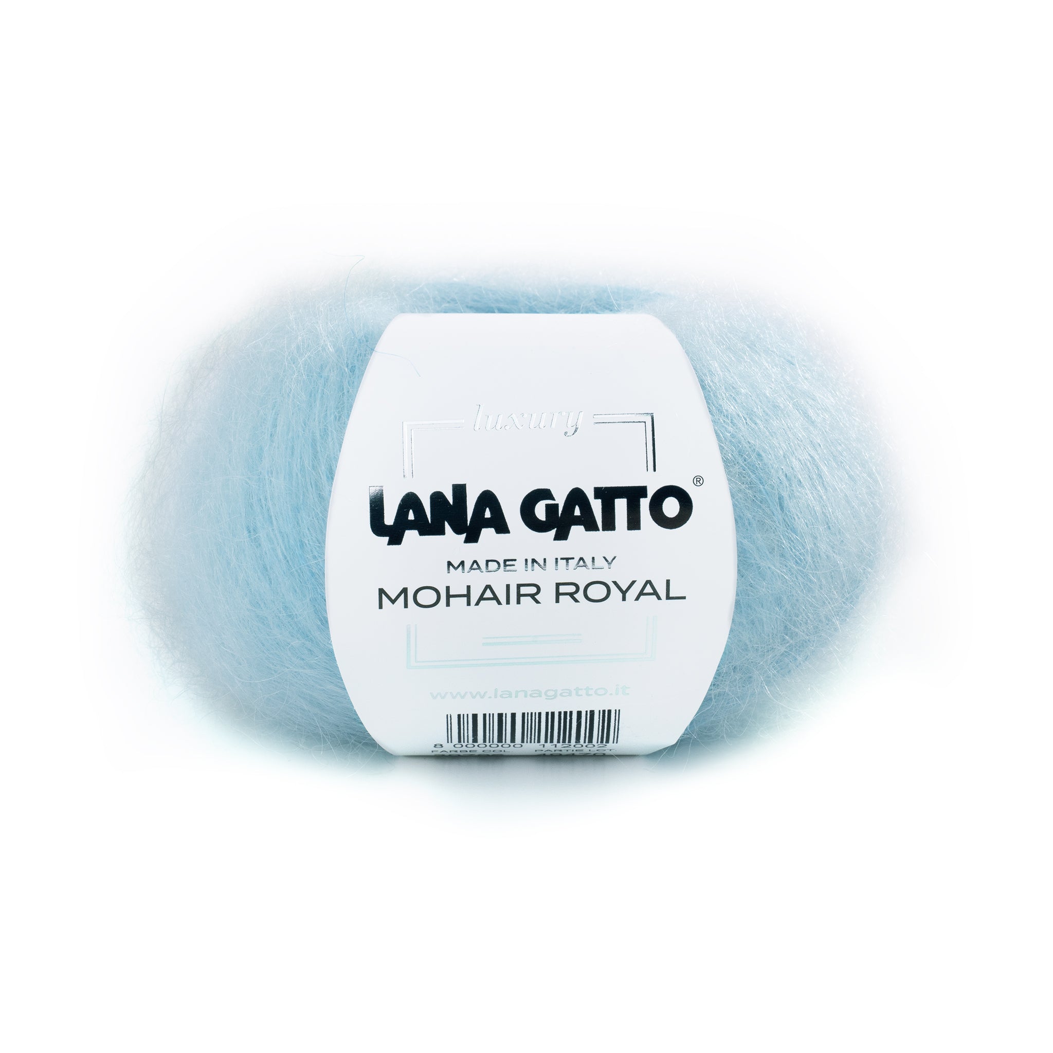 Lana Gatto Mohair Royal in Himmel Blau. 80% Kid Mohair 20% Nylon. Strapazierfähiges und elegantes Garn. Ideal für Pullover und Accessoires. Handstrickgarn