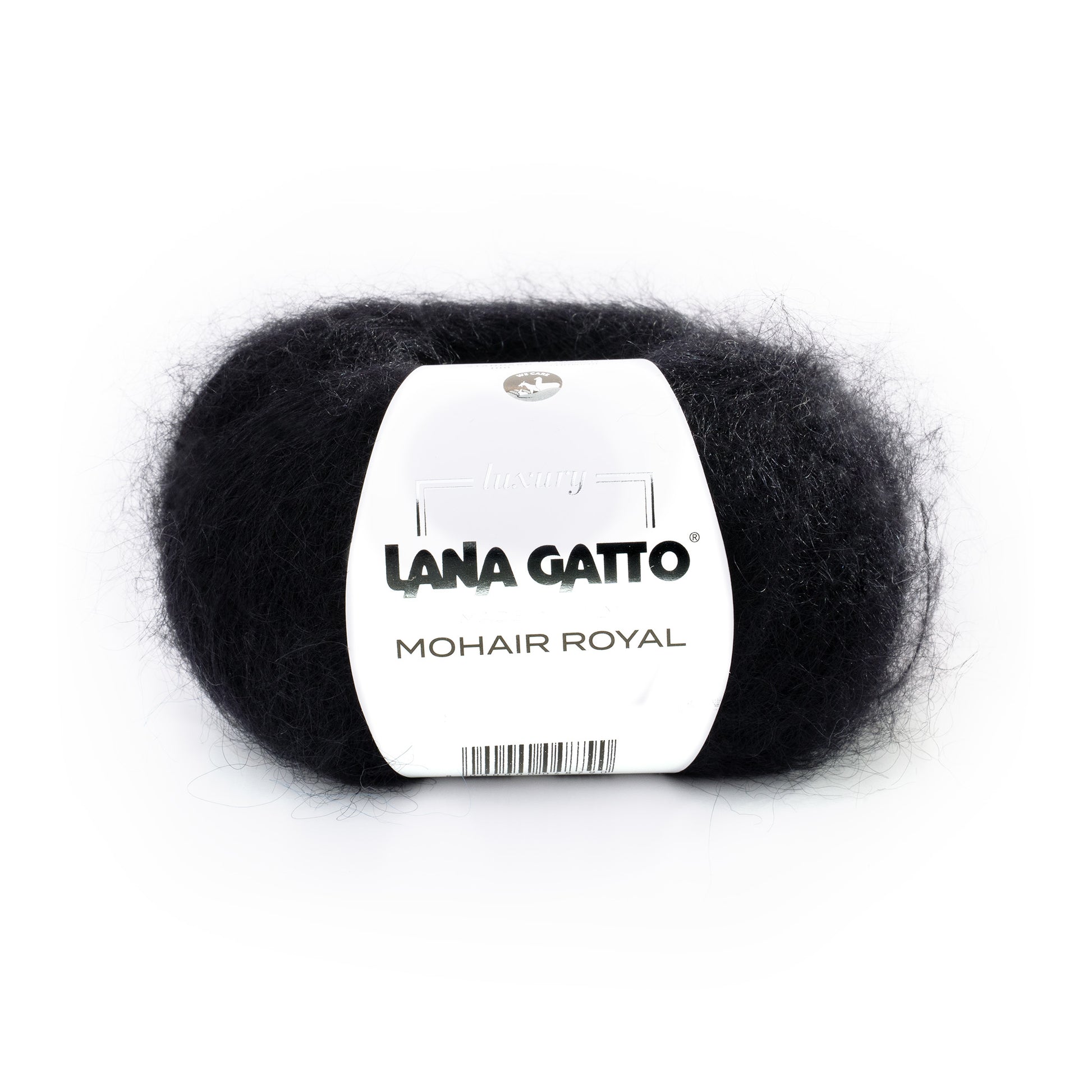 Lana Gatto Mohair Royal in Schwarz. Klassisches Garn für elegante Abendmode und Accessoires. 80% Kid Mohair 20% Nylon. Made in Italy. Flauschig und leicht