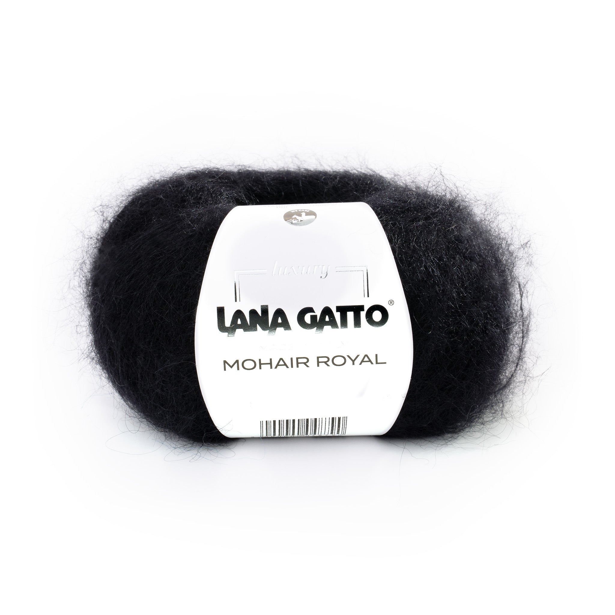 Lana Gatto Mohair Royal in Schwarz. Klassisches Garn für elegante Abendmode und Accessoires. 80% Kid Mohair 20% Nylon. Made in Italy. Flauschig und leicht