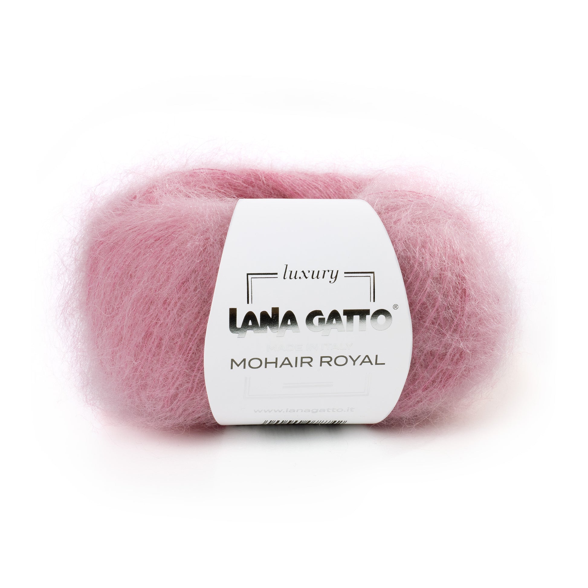 Lana Gatto Mohair Royal Rosa. Seidenweiches Garn aus Kid Mohair für zarte Babykleidung und Accessoires. Flauschiger Faden mit natürlichem Glanz