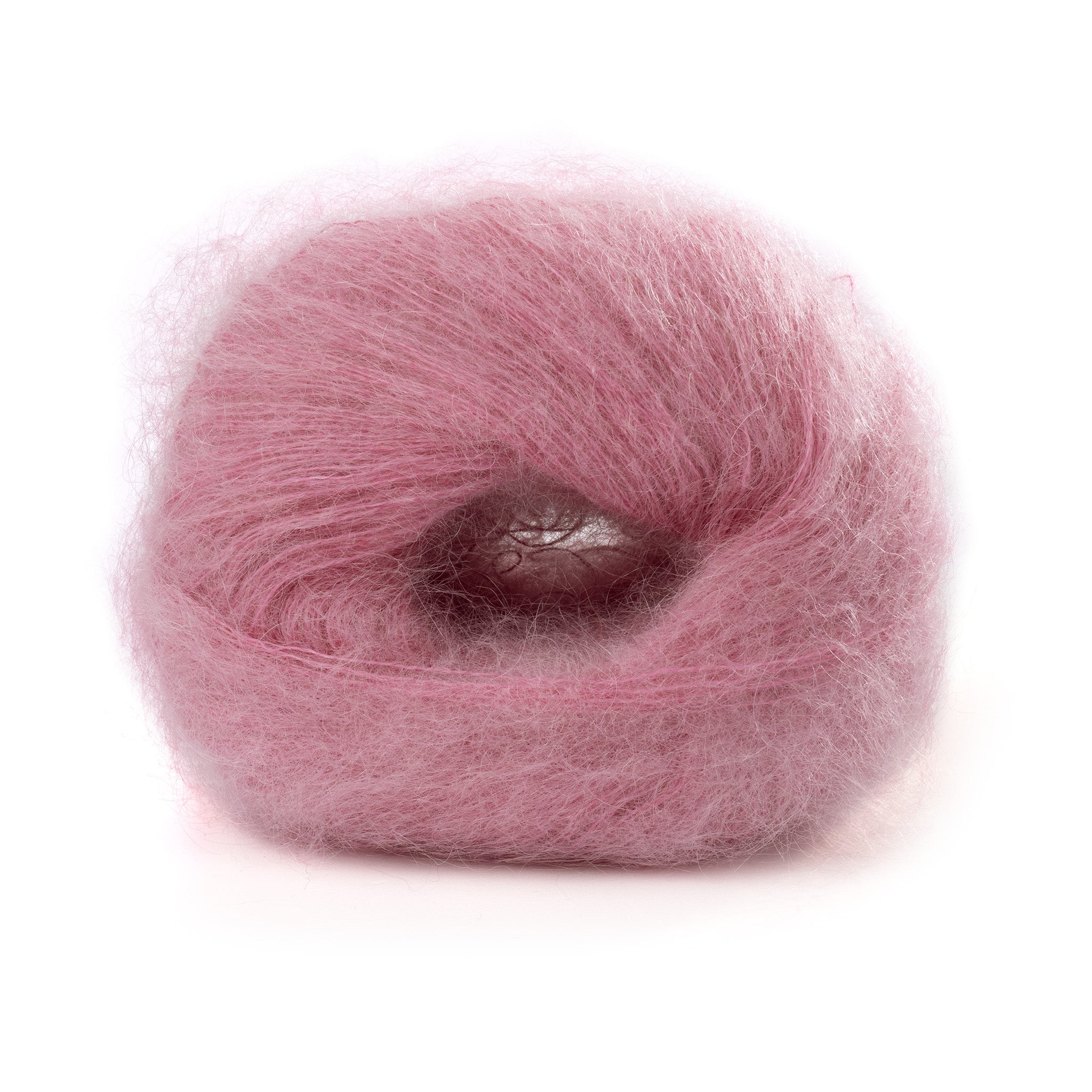 Lana Gatto Mohair Royal Rosa 7259. Seidenweiches Garn aus Kid Mohair für zarte Babykleidung und Accessoires. Flauschiger Faden mit natürlichem Glanz