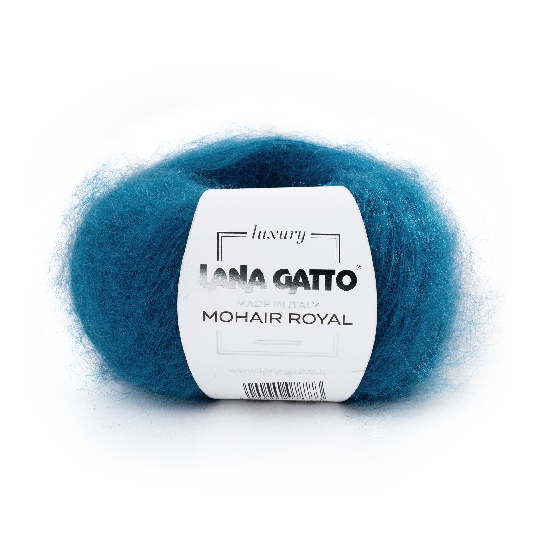 Lana Gatto Mohair Royal Marine Blau. Elegantes Premiumgarn aus Italien. Stricken Sie luxuriöse Stolas und Schals. Flauschige Faser mit Glanz