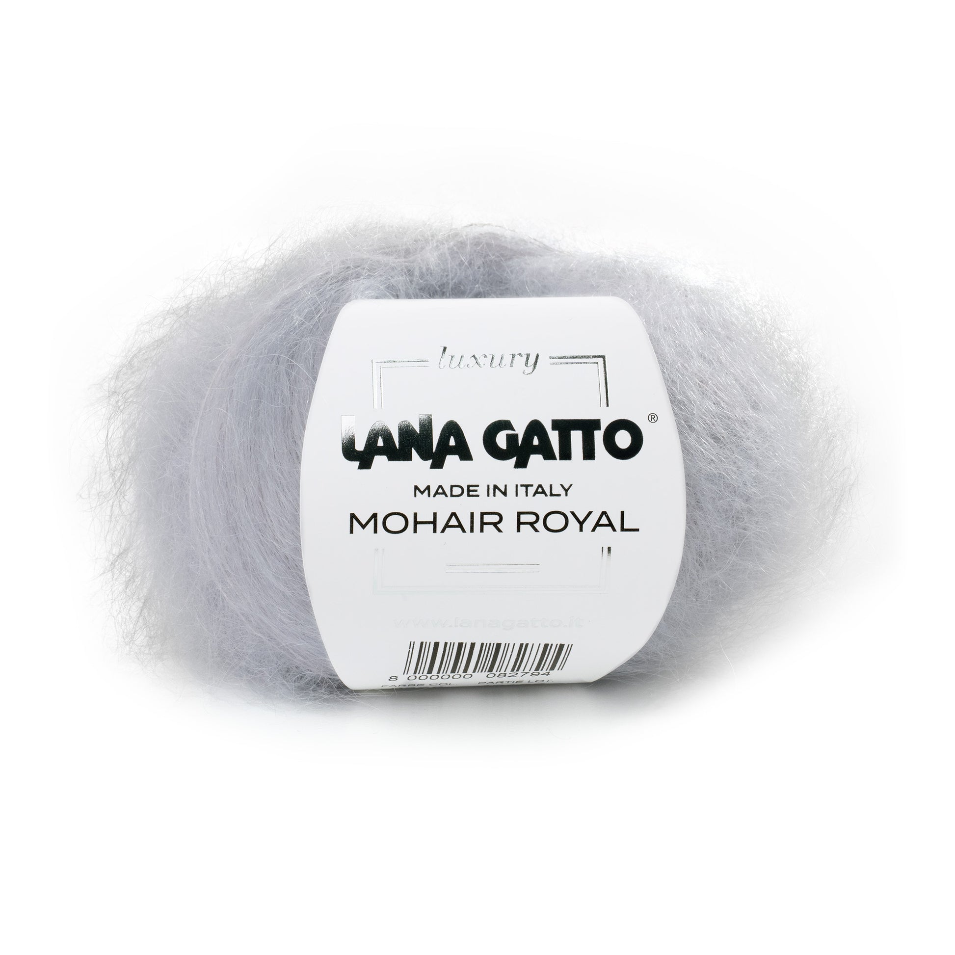 Lana Gatto Mohair Royal hellgrau. Leichtes Sommergarn aus reiner Kid Mohair Qualität. Stricken Sie luftige Oberteile und Accessoires. Handwäsche. Nadelstärke 3