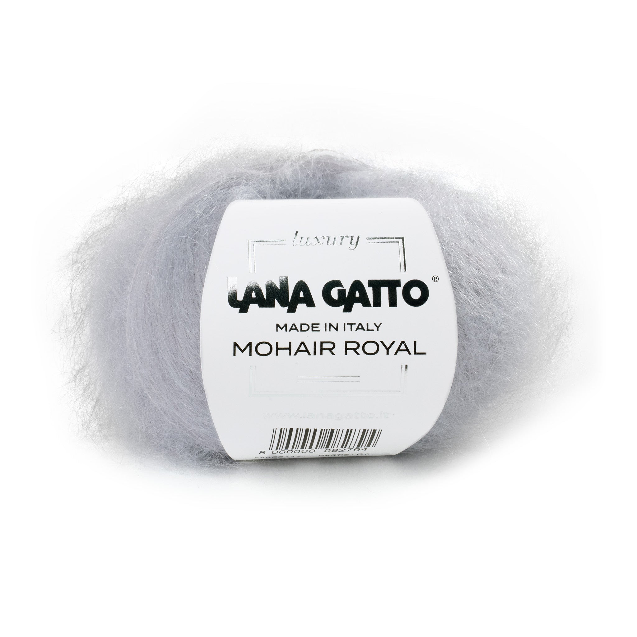 Lana Gatto Mohair Royal hellgrau. Leichtes Sommergarn aus reiner Kid Mohair Qualität. Stricken Sie luftige Oberteile und Accessoires. Handwäsche. Nadelstärke 3