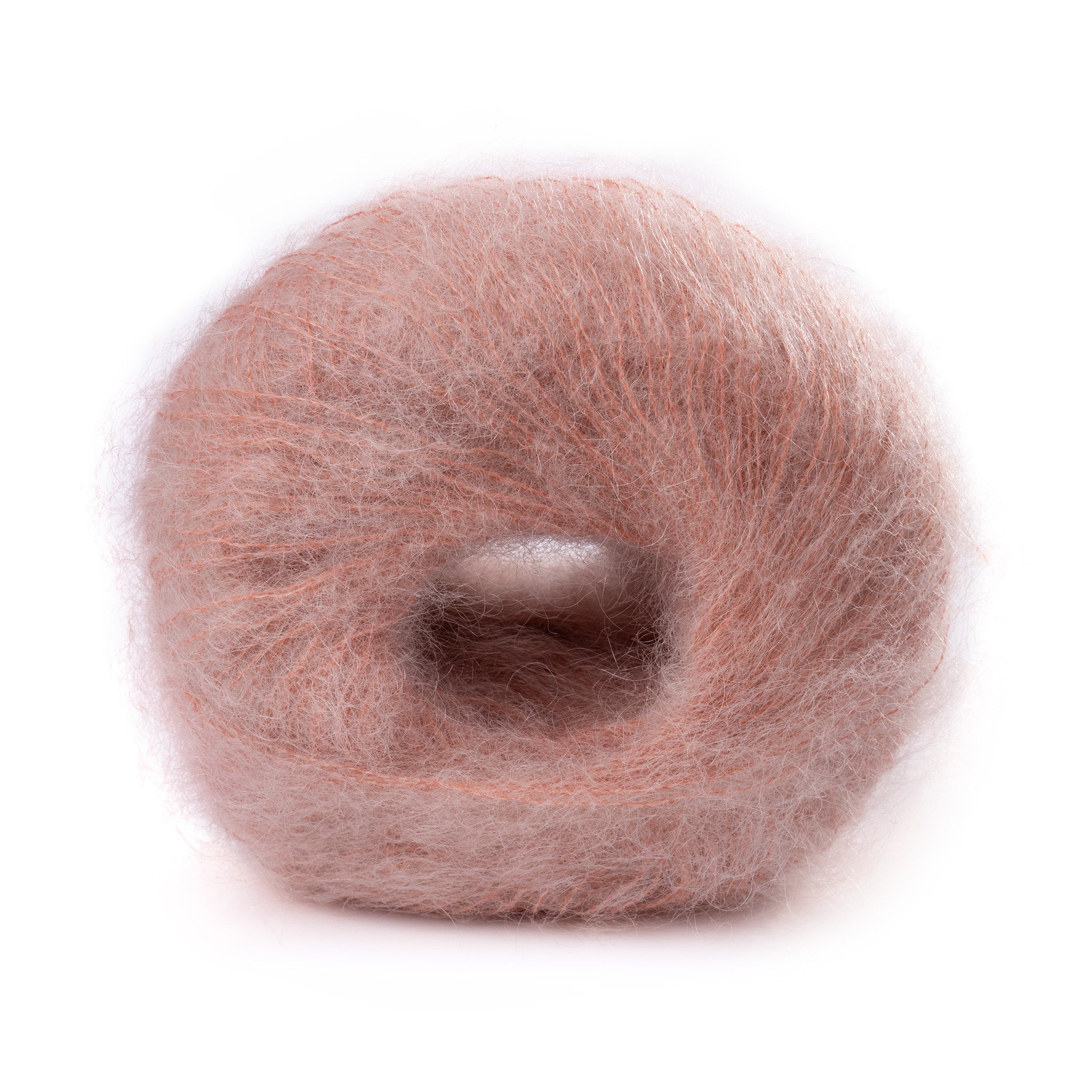 Lana Gatto Mohair Royal Pfirsch 9371. Luftiges Mohairgarn für leichte Sommerkleidung und Tücher. Flauschig und fein. Nadelstärke 3 mm. 25g Knäuel