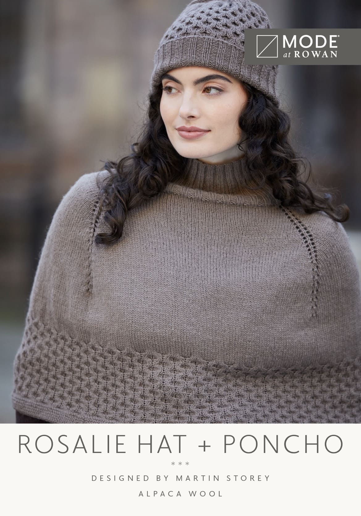 MODE at ROWAN Rosalie Strickanleitung für Mütze und Poncho aus Alpaca Wool mit wabenartigem Zopfmuster