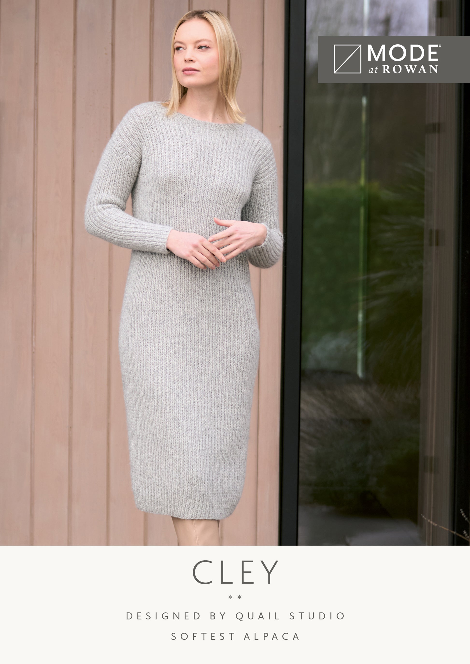 MODE at ROWAN Cley Strickanleitung für ein mittellanges Damen Strickkleid aus Softest Alpaca mit Rundhalsausschnitt und Rippenmuster