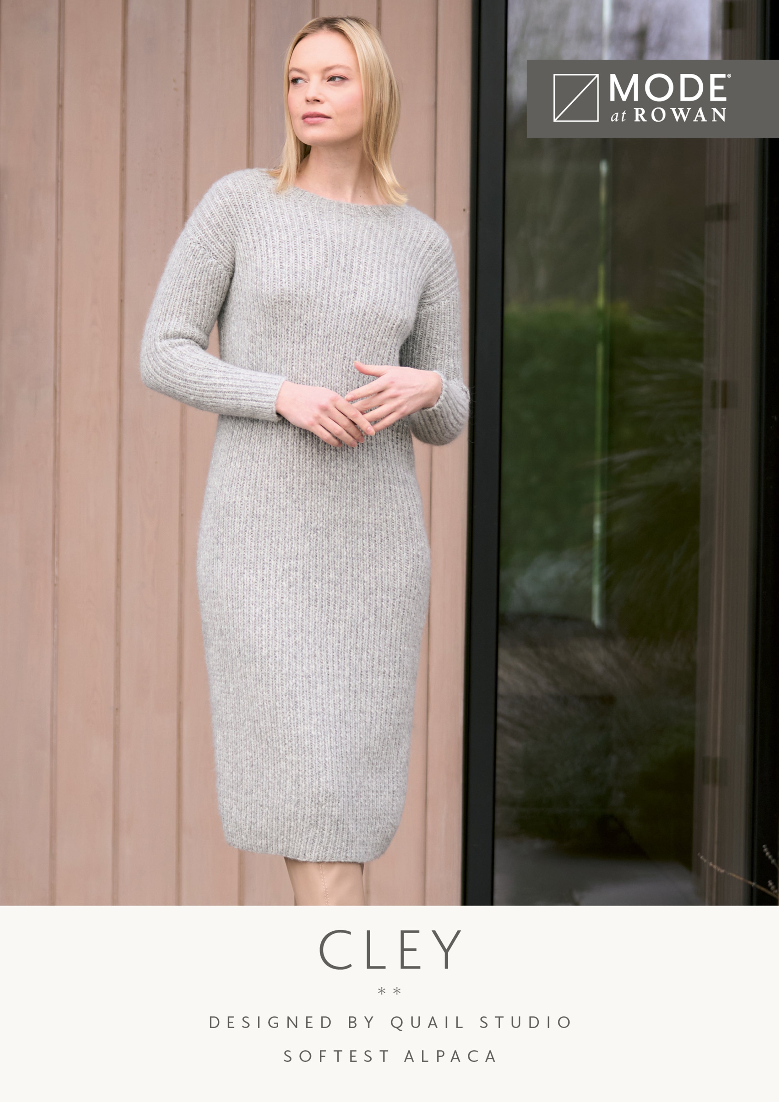 MODE at ROWAN Cley Strickanleitung für ein mittellanges Damen Strickkleid aus Softest Alpaca mit Rundhalsausschnitt und Rippenmuster
