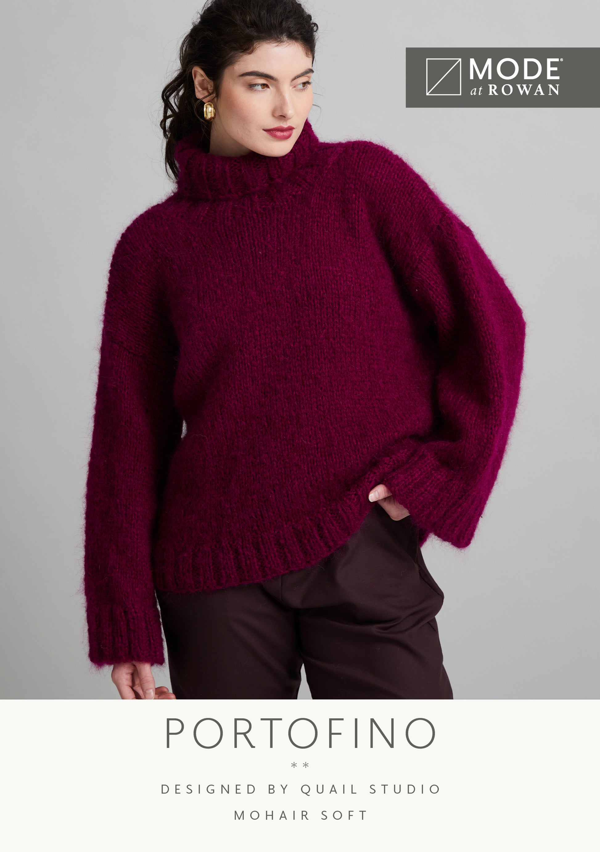 MODE at ROWAN Portofino Strickanleitung für einen groben Damenpullover aus Mohair Soft mit Rollkragen und Oversize-Passform