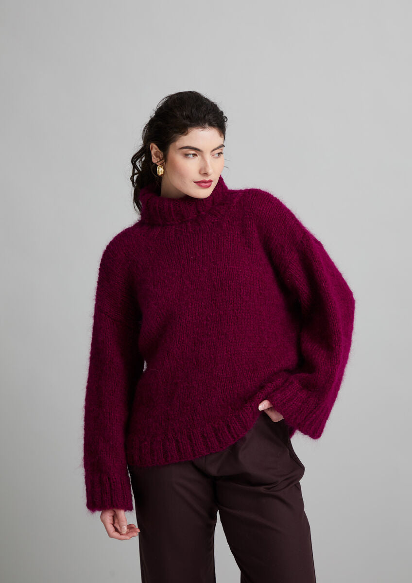 Portofino Strickanleitung von MODE at ROWAN für einen kuscheligen Oversize Pullover aus doppelt verarbeitetem Mohair Soft