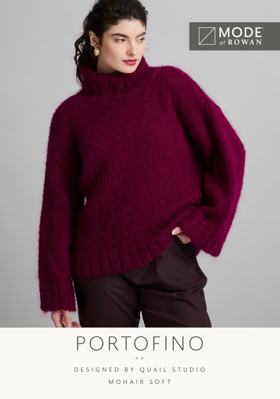MODE at ROWAN Portofino Strickanleitung für einen groben Damenpullover aus Mohair Soft mit Rollkragen und Oversize-Passform