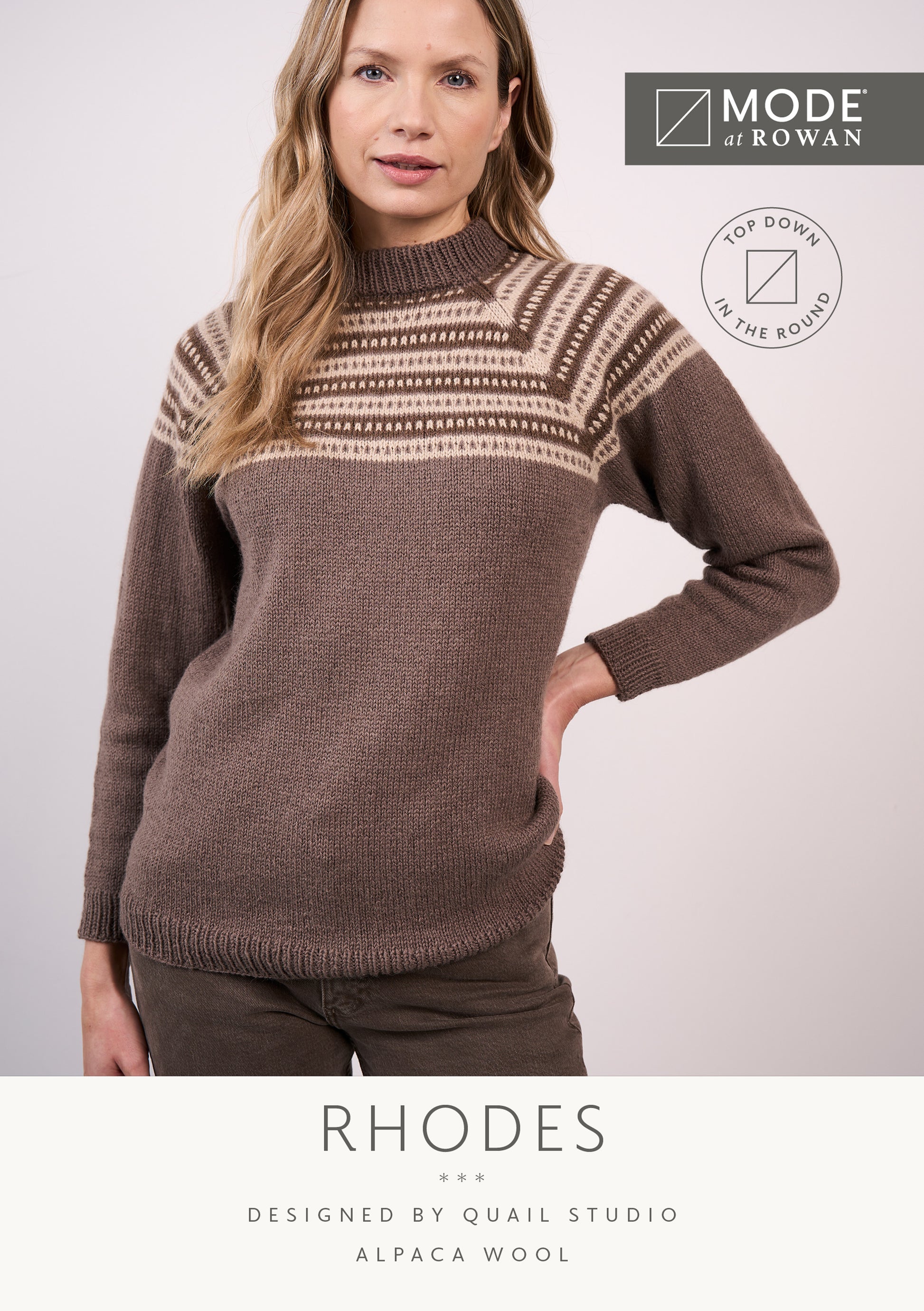 MODE at ROWAN Rhodes Strickanleitung für Damen Pullover mit hohem Kragen, schmaler Passform und Fair-Isle-Muster aus Alpaca Wool