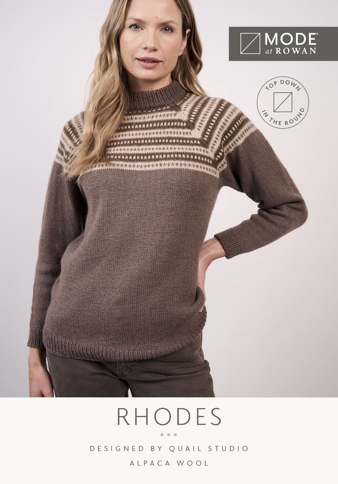 MODE at ROWAN Rhodes Strickanleitung für Damen Pullover mit hohem Kragen, schmaler Passform und Fair-Isle-Muster aus Alpaca Wool