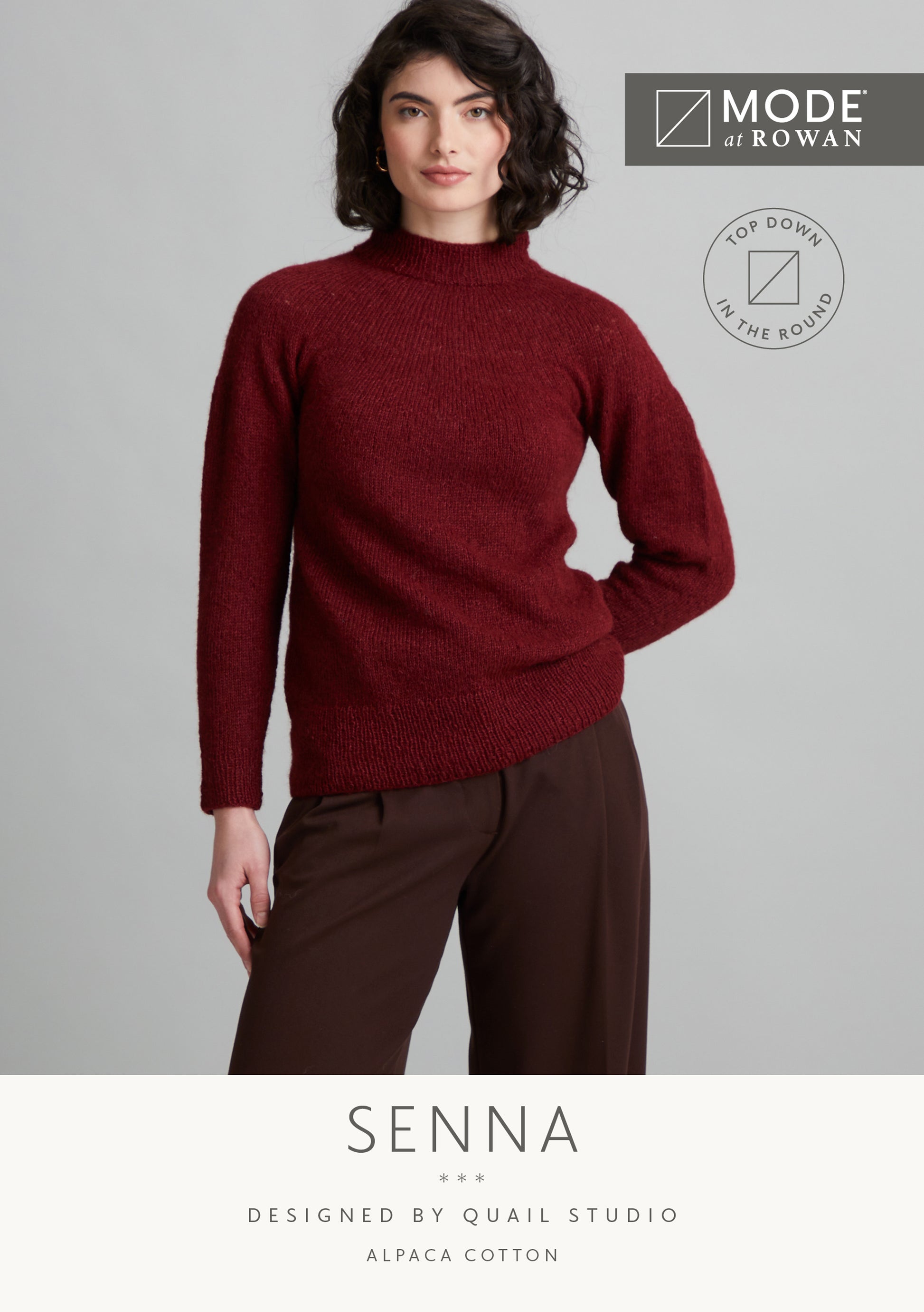 MODE at ROWAN Senna Strickanleitung für einen Damenpullover aus Alpaca Cotton mit hohem Kragen und klassischer Passform