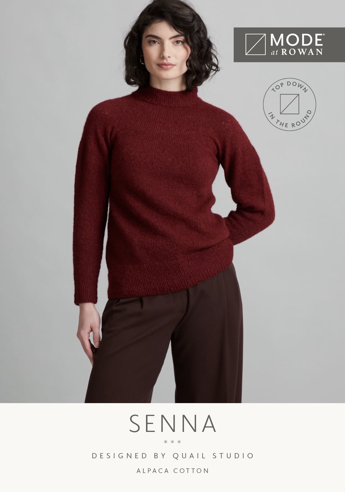 MODE at ROWAN Senna Strickanleitung für einen Damenpullover aus Alpaca Cotton mit hohem Kragen und klassischer Passform
