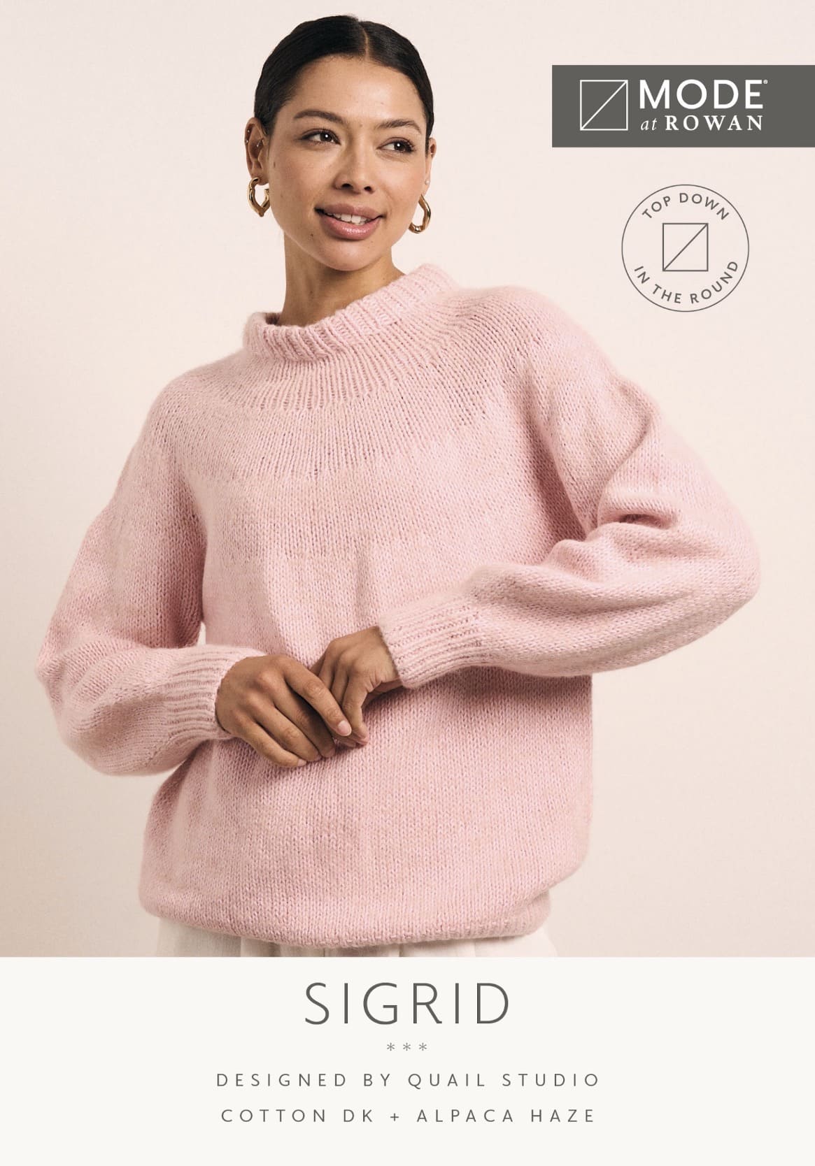MODE at ROWAN Sigrid Strickanleitung für einen weichen Damenpullover aus Alpaca Haze und Cotton DK mit ausgestellten Ärmeln