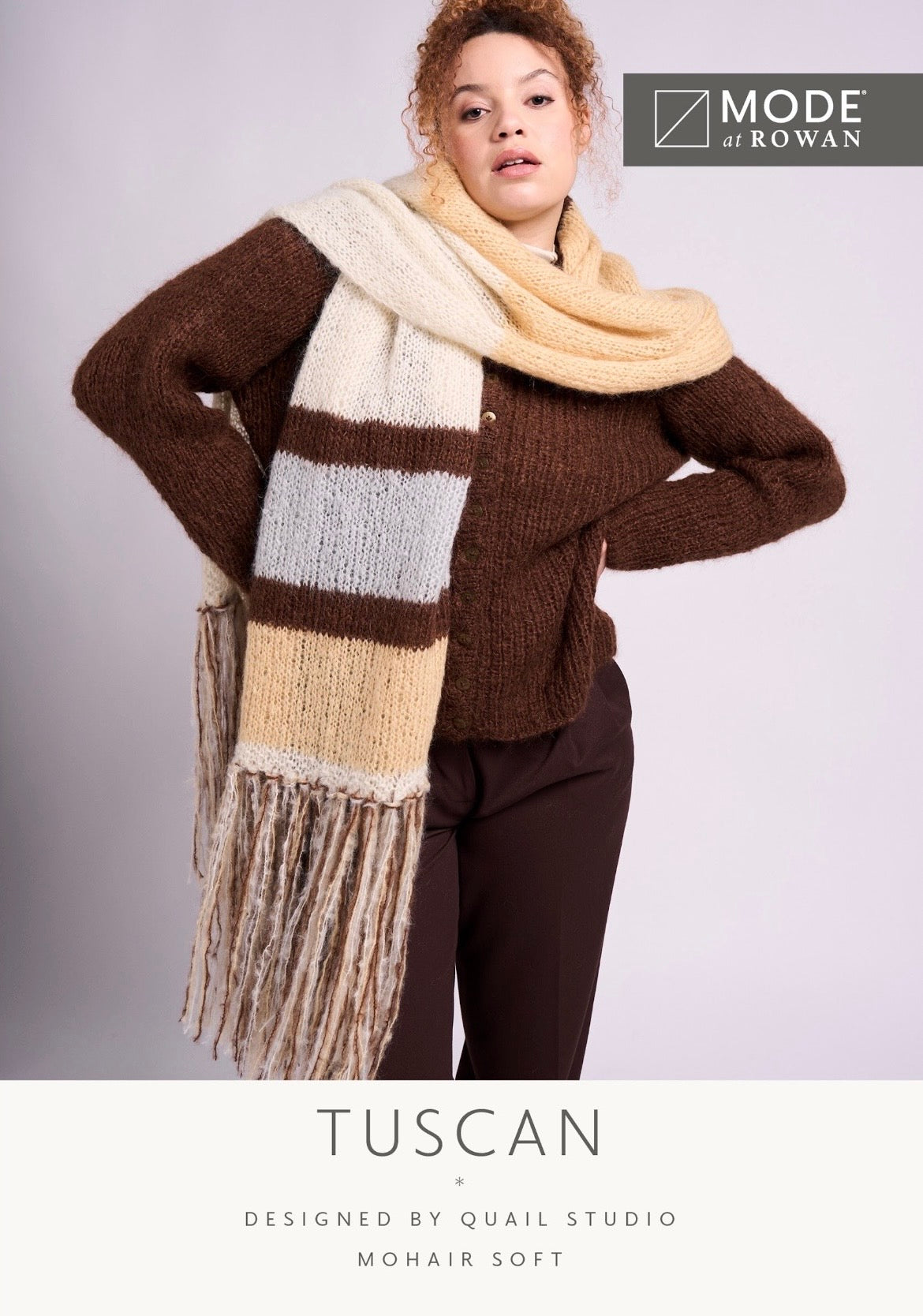 MODE at ROWAN Tuscan Strickanleitung für einen langen Schal aus Mohair Soft mit Colourblock-Streifen und Fransen