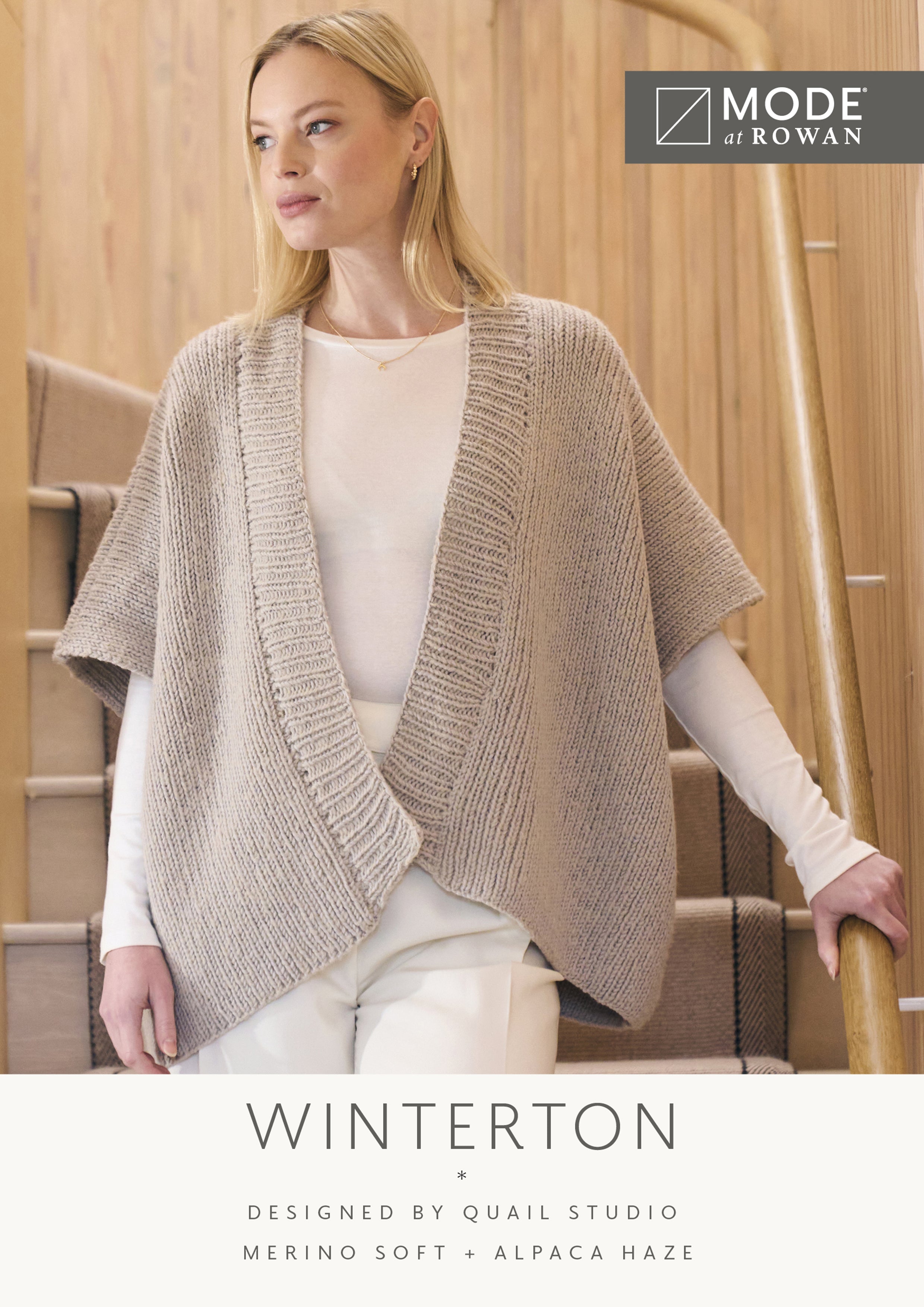 MODE at ROWAN Winterton Strickanleitung für einen warmen Damen Cardigan aus Merino Soft und Alpaca Haze mit geripptem Saum